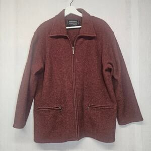 Bernardo Essentials Women's Petite 100% Wool Sweater Coat Jacket zip Burgundy